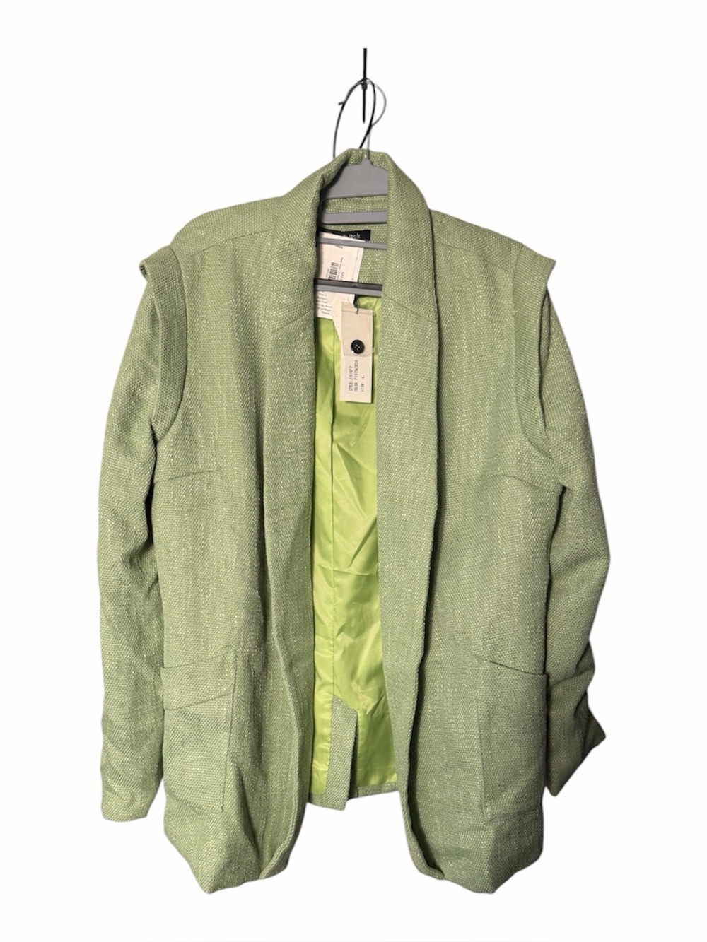 Light Green Textured Open Blazer